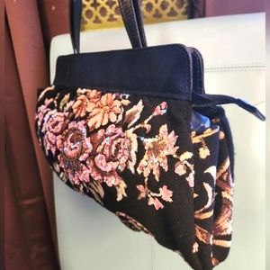 CHRISTIANA Black BG Pink Sequins Glitzy Beads Shoulder Bag Zipper Purse NWT 13"